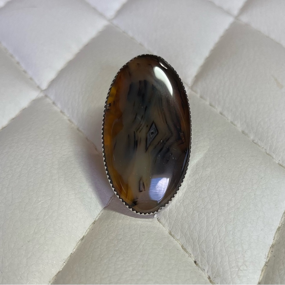 M&S Sterling Silver and Montana Agate Ring Size 8